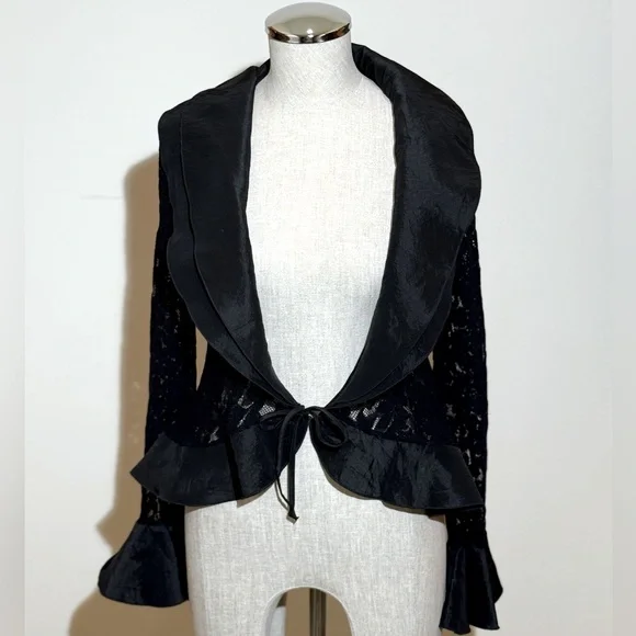 🎉Host Pick‼️ NWT🔥Joseph Ribkoff Black Lace Ruffle Bolero Jacket Cover-up - Sz 4 - Picture 2 of 5